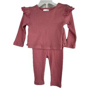 Okie Dokie Size 3m Baby Girls 2 piece Outfit Set Pink Ruffles Ribbed
